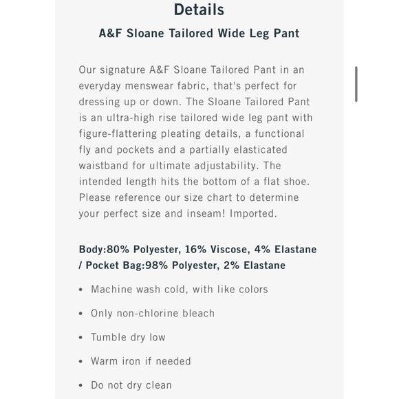 Abercrombie & Fitch Sloane NWT tailored wide leg pant 24/00 - Picture 14 of 14